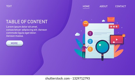 Table of content, Online page index, flat gradient vector illustration template with icons