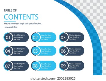 Table of content template a4 page print business profile annual report brochure catalog corporate Landscape Layout Portfolio Abstract Presentation leaflet Webpage Creative PowerPoints magazine