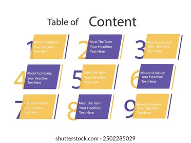 Table of content template a4 page print business profile annual report brochure catalog corporate Landscape Layout Portfolio Abstract Presentation leaflet Webpage Creative PowerPoints magazine