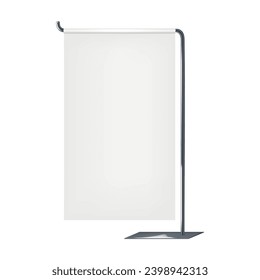 Soporte de banner de contador de mesa, pantalla de afiches verticales de contraposición sobre el simulador de vectores base de señalador de metal. Mochila de la inscripción de la mesa. Plantilla para el diseño
