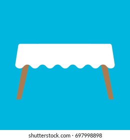 Table covered white table cloth icon. Vector illustration.