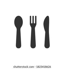 Table cutlery or utensils black vector icons. Knife, spoon and fork icon set.