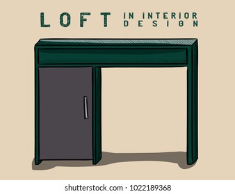 Table in dark green and gray colors. Loft in interior design eps 10 illustration