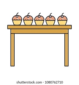 table with delicious cupcakes