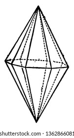 The table demonstrates Ditetragonal Bipyramid. Two pyramids joined at the base, vintage line drawing or engraving illustration.