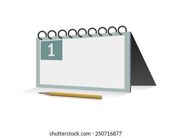 Table desk calendar and pencil