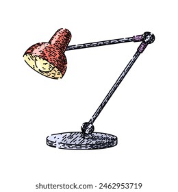 table desk lamp hand drawn. office work, light home, top black table desk lamp vector sketch. isolated color illustration