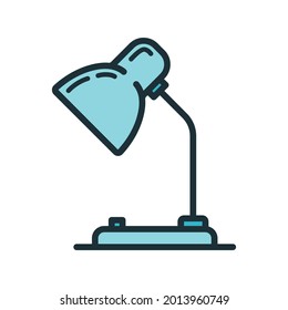 Table desk lamp icon, educational institution process school, color line flat vector illustration, isolated on white. Concept back to school, office supplies symbol.