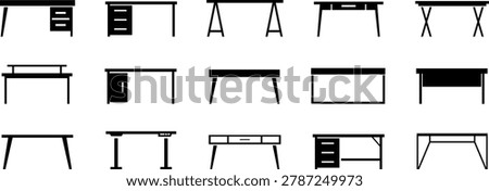 Table and desk outline icon set with furniture styles, Home and office furniture symbols, Minimal furniture collection