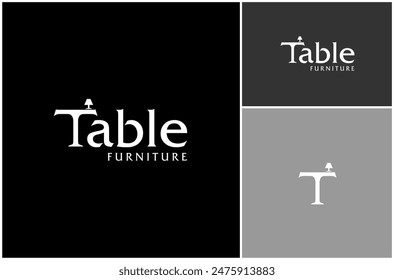 Table Desk Wooden Furniture Furnishing Wordmark Text Logotype Vector Logo Design Illustration
