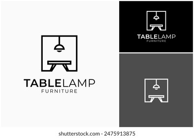 Table Desk Wooden Hanging Lamp Light Interior Furniture Furnishing Vector Logo Design Illustration