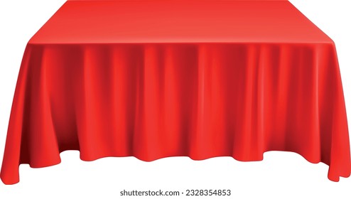 Table draped in red cloth is isolated on white.Vector EPS-10