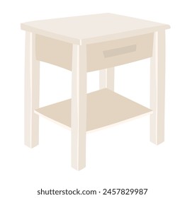 Mesa con cajón en diseño plano. Mesa de noche blanca o muebles de cocina. Ilustración vectorial aislada.