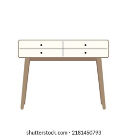 Table with drawers for cosy home interior design.Scandinavian wood furniture for living room. Flat vector illustration isolated on white background