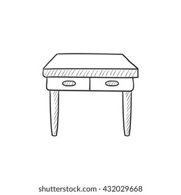 Table with drawers vector sketch icon isolated on background. Hand drawn Table with drawers icon. Table with drawers sketch icon for infographic, website or app.
