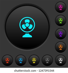 Table fan dark push buttons with vivid color icons on dark grey background
