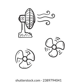 Iconos de doodle de ventilador de mesa, verano