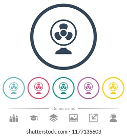 Table fan flat color icons in round outlines. 6 bonus icons included.
