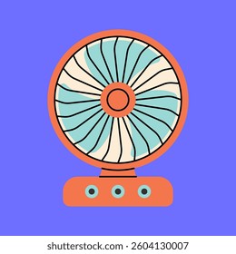 Table Fan Flat design style, classic desk fan with round blades, ideal for home cooling, appliance designs, and ventilation-themed projects.
