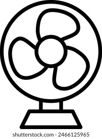 Table fan icon. cooling room with air flow illustration.