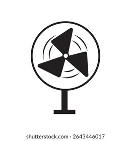 Table fan icon. cooling room with air flow illustration.