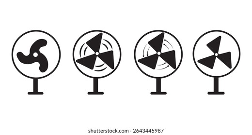 Table fan icon. Electric air cooler vector illustration. Cooling ventilator symbol. Wind blower sign. Conditioning equipment pictogram. Table fan propeller isolated concept.