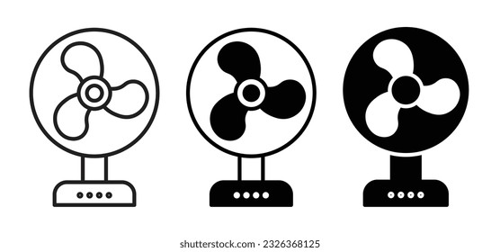 Table fan icon set. electric desk fan thin line vector icon set.