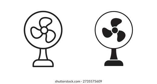 Conceptos de iconos de ventilador de mesa. diseños de trazo sólido y de línea negro para uso de Web y App