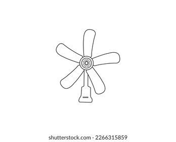 Table fan icons for cooling off with a breeze of fresh air in the hot summer; includes box fan, personal USB fan, oscillating, ceiling and handheld paper fan. Vector line illustration .