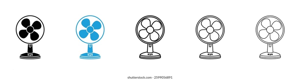 Table Fan icons vector illustrations in black and blue colors for web and ui designs