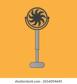 Table fan with long stand, flat and simple illustraion in orange background.