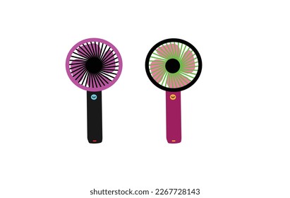 Table fan in outline style. Modern electric fan different types colors set realistic vector illustration. Table fan, vector illustration. Air cooling device, electric fan isolated on white background.