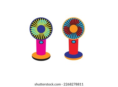 Table fan in outline style. Modern electric fan different types colors set realistic vector illustration. Table fan, vector illustration. Air cooling device, electric fan isolated on white background.