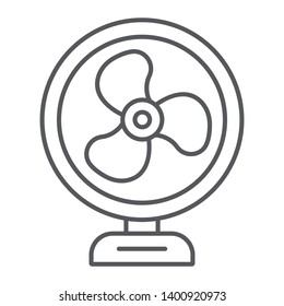 Table fan thin line icon, propeller and electric, air cooler sign, vector graphics, a linear pattern on a white background, eps 10.
