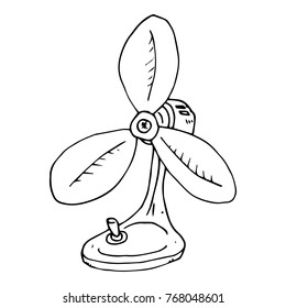 Table fan with three blades. Fan with button. Vector illustration.