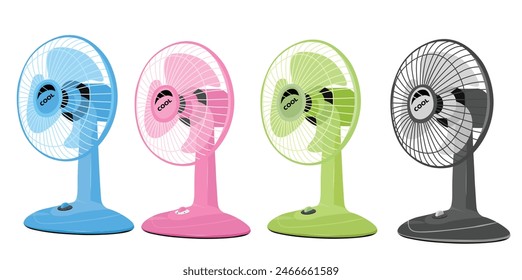 Table fan vector. Electric fan clipart. Wind blowing equipment. Flat vector in cartoon style isolated on white background.