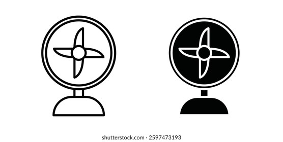 Table Fan vector icon set black filled and outlined style.