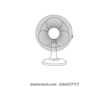 Table fan.Vector line illustration. Outline black simple vector pictogram.Vector illustration of portable ventilator. Flat icon of heat regulation appliance.Isolated object on white background.