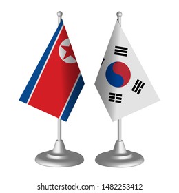 table flags, isouth korea and north korea, vector illustration 