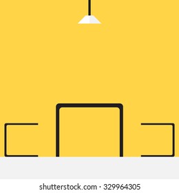 Table with flat design on yellow background, vector illustration