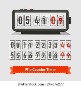 Table flipping timer clock and number counter template plus all numbers with flips. Flat style illustration or icon. EPS 10 vector.