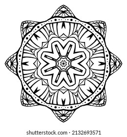 Table or floor inlay pattern. Abstract ornament with many details and geometry elements in form of mandala. Illustration for coloring book, henna, mehndi, tattoo
