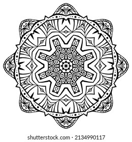 Table or floor inlay pattern. Abstract ornament with many details and geometry elements in form of mandala. Illustration for coloring book, henna, mehndi, tattoo
