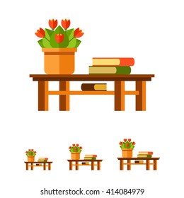 Table, flower and books