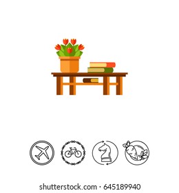 Table, flower and books
