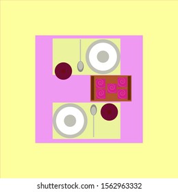 Table with food, illustration, vector on white background.