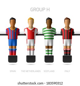 Table football, foosball players. European football championship, Group H - Spain, the Netherlands, Scotland, Italy. Vector.