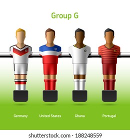 Table football / foosball players. World soccer championship. Group G - Germany, United States, Ghana, Portugal. Vector.