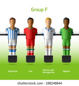 Futbolistas/futbolistas. Campeonato Mundial de Fútbol. Grupo F - Argentina, Irán, Bosnia y Herzegovina, Nigeria. Vector.