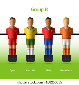 Table football / foosball players. World soccer championship. Group B - Spain, Australia, Chile, Netherlands. Vector.